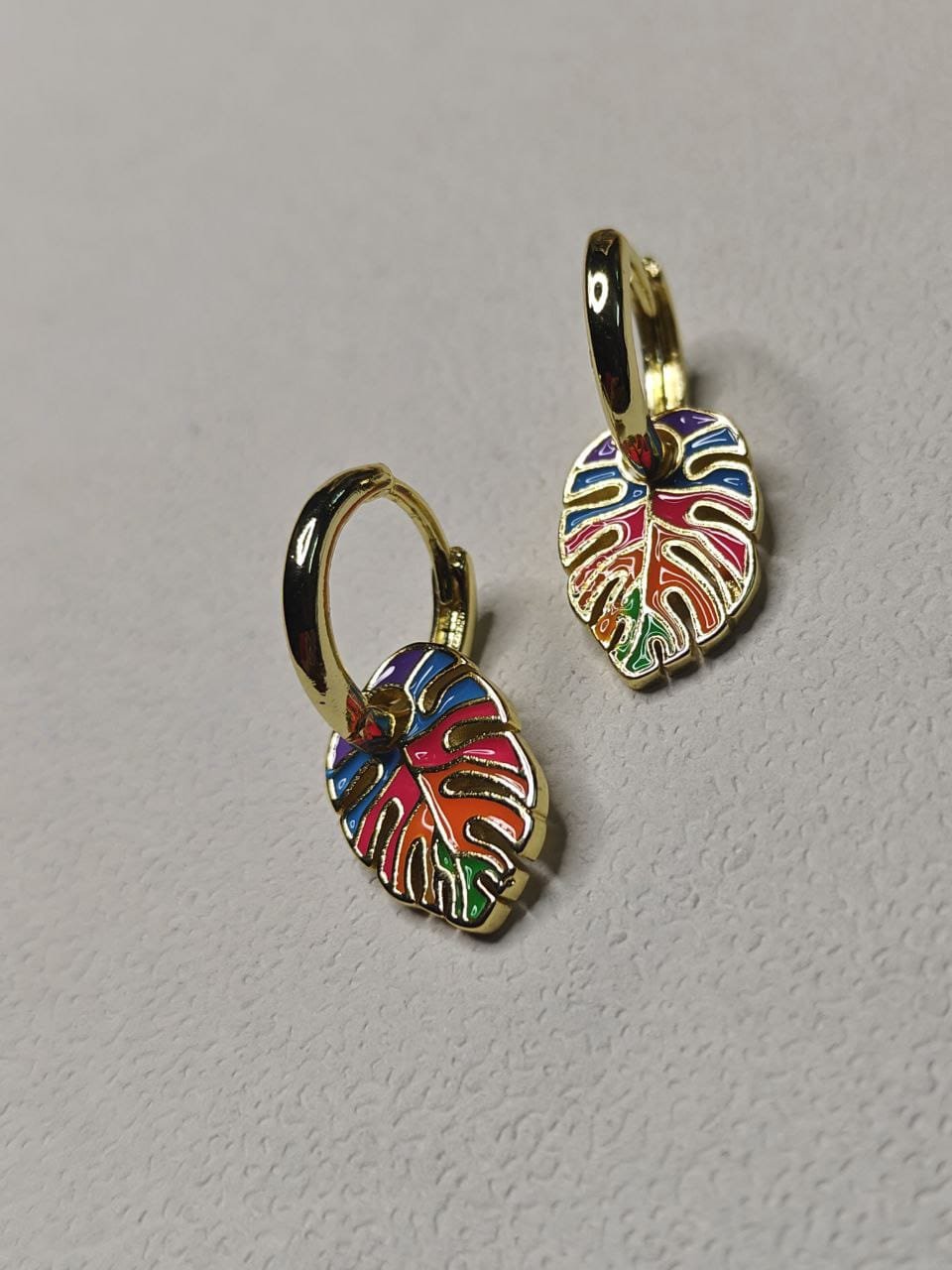 Tropica Leaf Drops – Multicolor Enamel Earrings