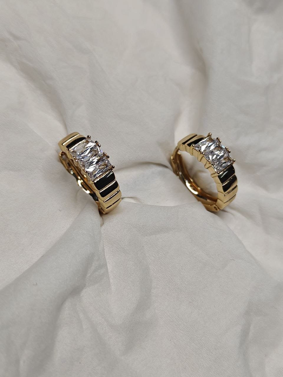 Luxe Baguette Huggies – Gold Plated Stone Studded