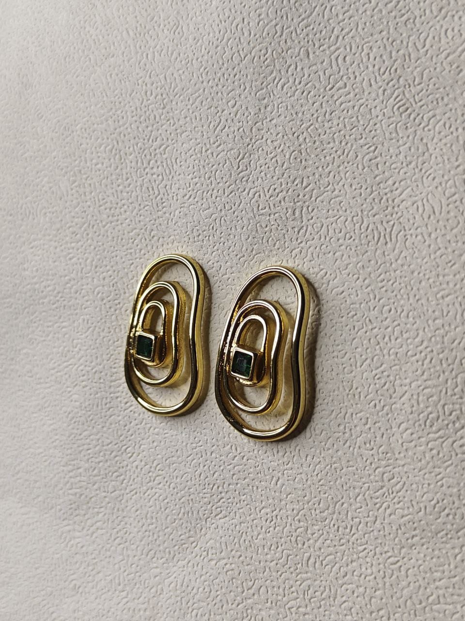 Zara Gold Abstract Layered Green Stone Earrings