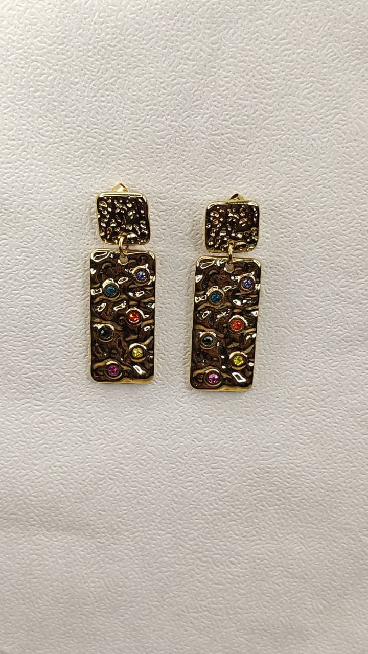 Textured Multicolor Rectangular Dangle Earrings