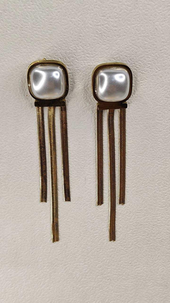 Pearl Accent Gold Tassel Earrings