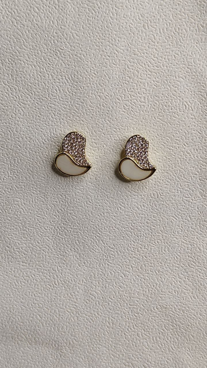 Gold Abstract Wave Stud Earrings with Crystal Embellishment