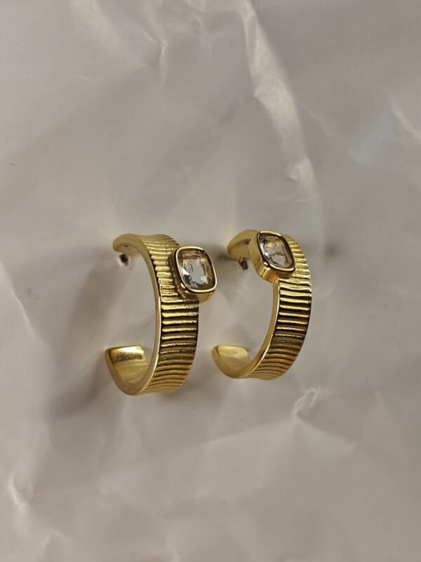 WhatsApp Image 2025-07-08 at 17.09.59 (1) Gold Textured Hoop Earrings with Crystal Accent