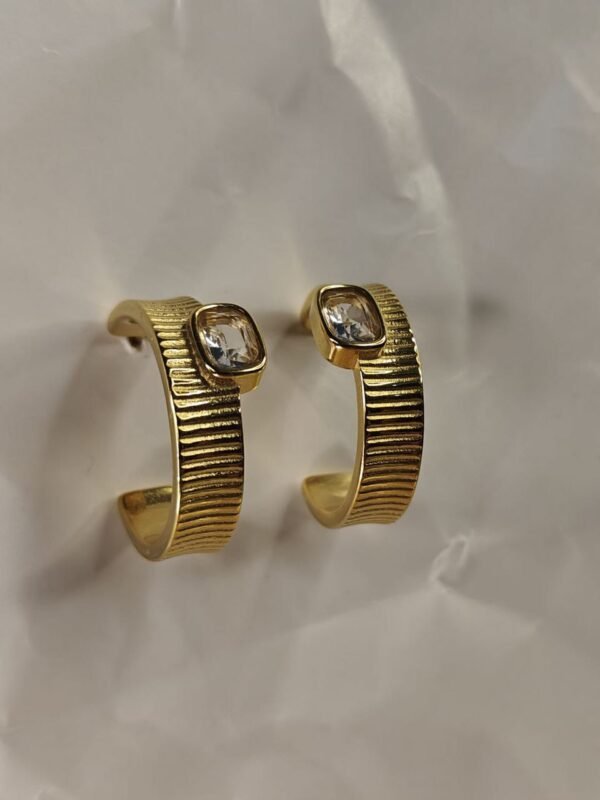 WhatsApp Image 2025-07-08 at 17.09.59 (2) Gold Textured Hoop Earrings with Crystal Accent