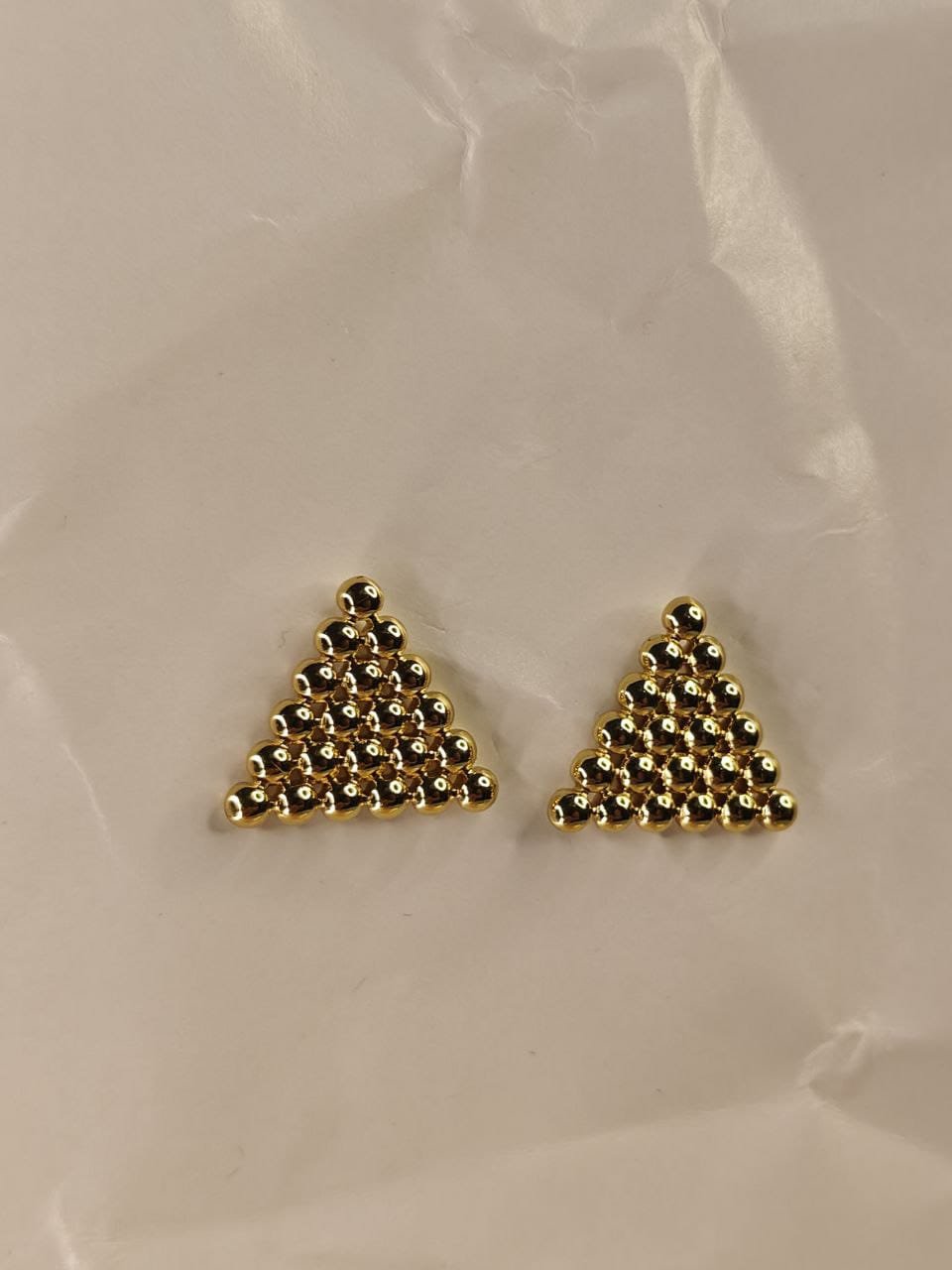 Gold Beaded Triangle Stud Earrings