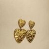 Textured Double Heart Drop Earrings