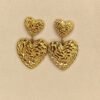 Textured Double Heart Drop Earrings