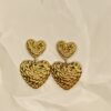 Textured Double Heart Drop Earrings