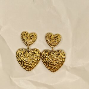 Textured Double Heart Drop Earrings