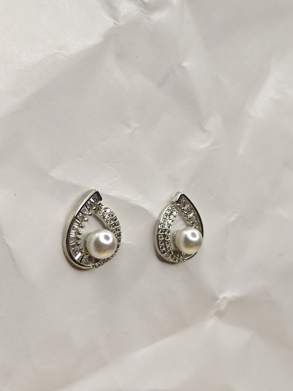 Teardrop Pearl Accent Stud Earrings
