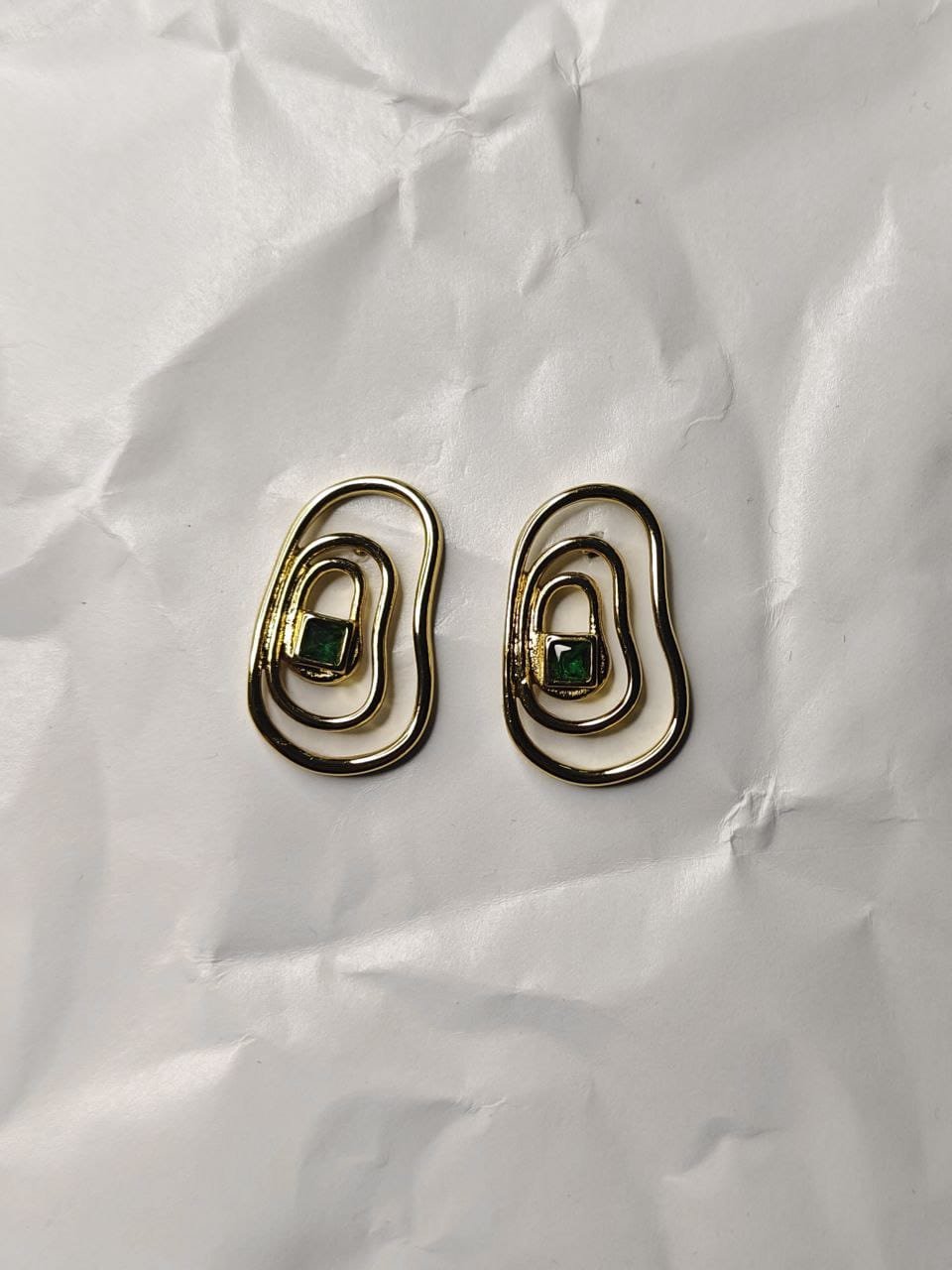 Zara Gold Abstract Layered Green Stone Earrings