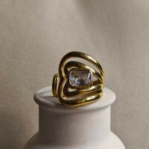 The Orbit Ring – Sculptural Gold Statement with Crystal Core
