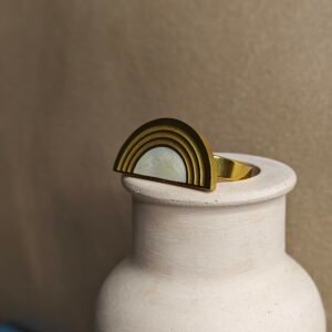 The Arc Ring – Modern Gold Rainbow with Moonstone Glow
