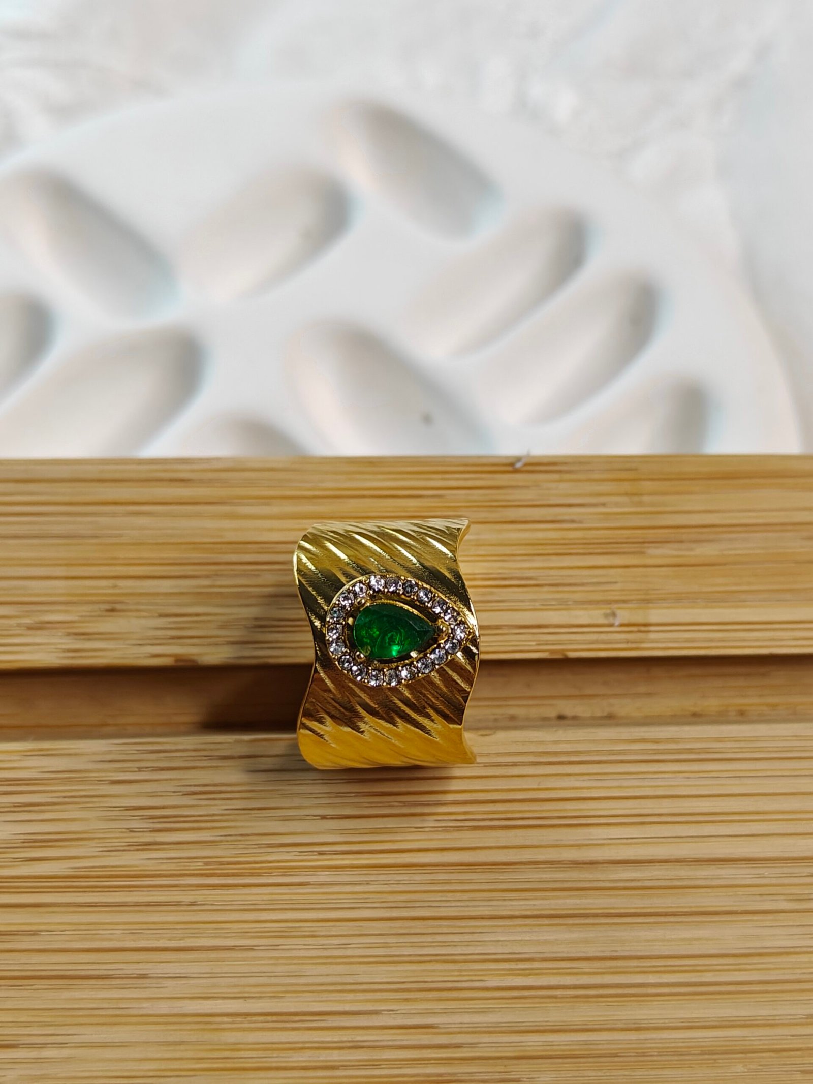 Skarra "Verdigris Wave" Gold-Plated Statement Ring